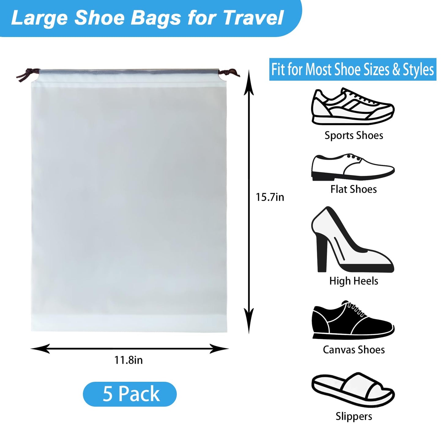 5 Pack Shoe Bags for Travel, 15.7" x 11.8"