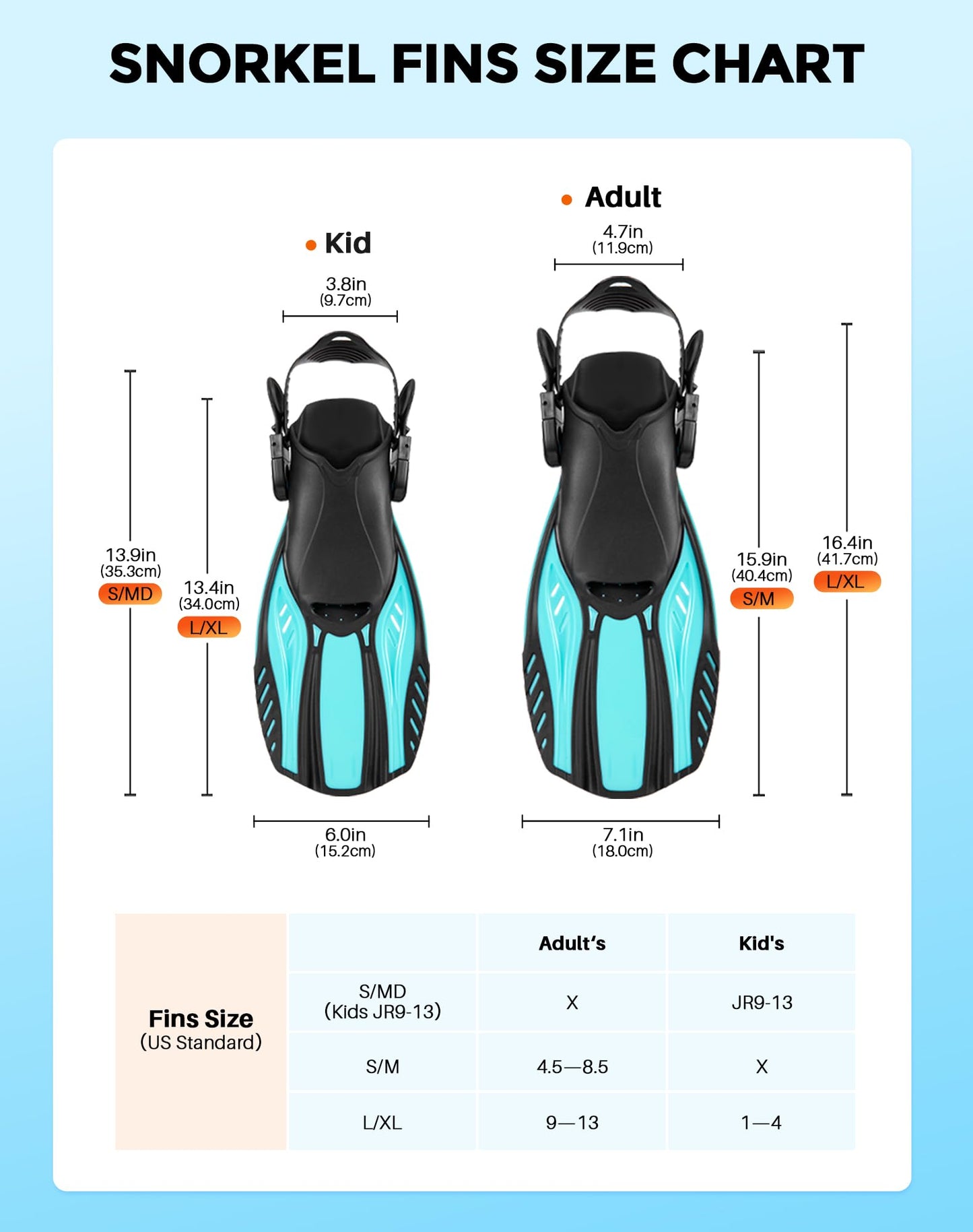 Swim Fins Open Heel Travel Size