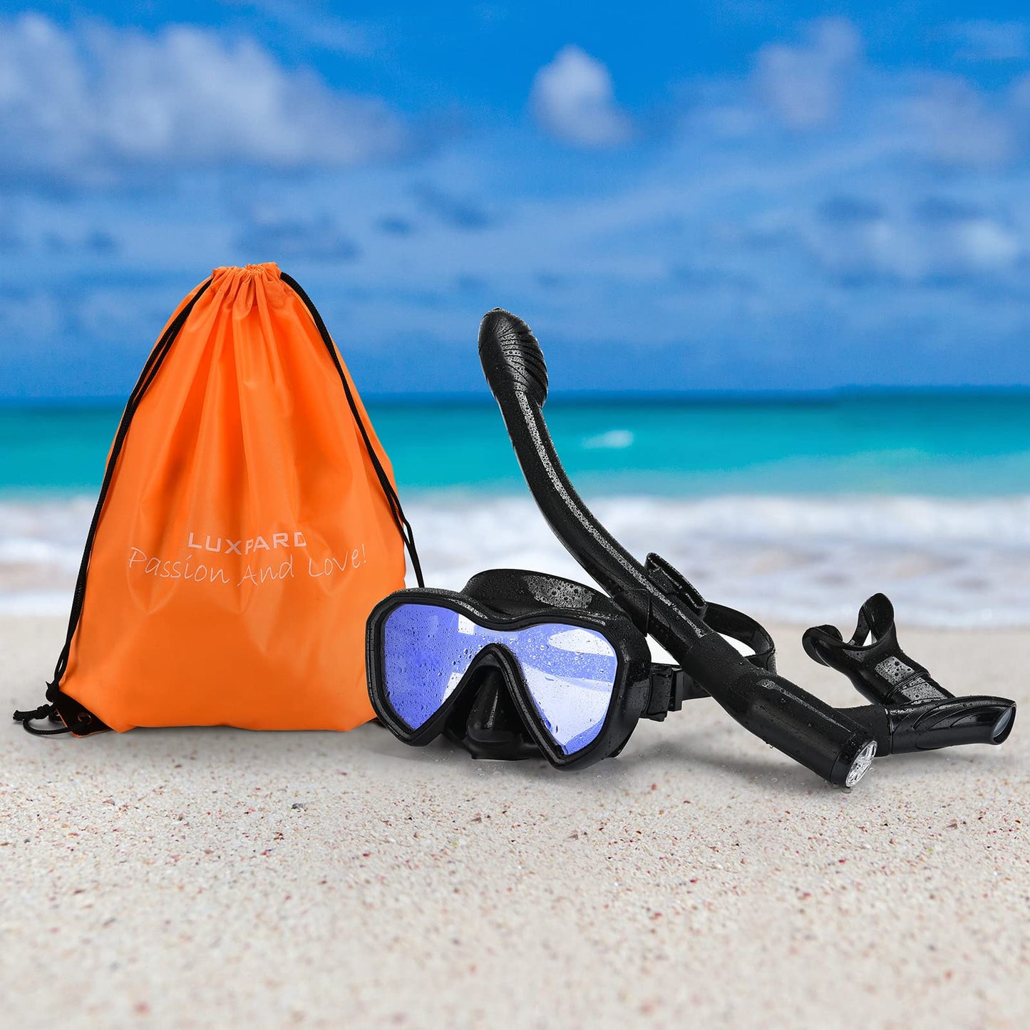 Anti-Fog Panoramic View Snorkel Mask and Anti-Leak Dry Snorkel Tube