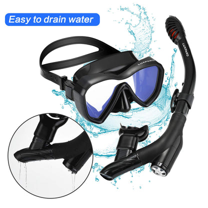 Anti-Fog Panoramic View Snorkel Mask and Anti-Leak Dry Snorkel Tube