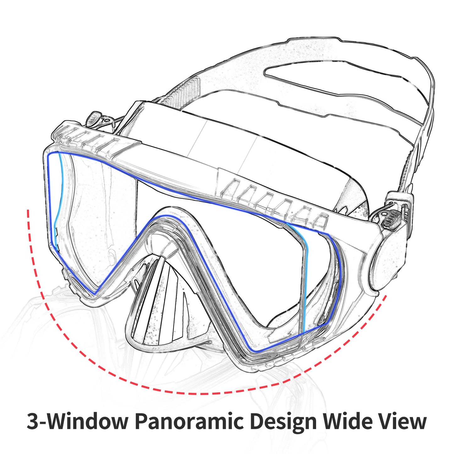 Diving Mask, Pano 3 Window Snorkel Mask