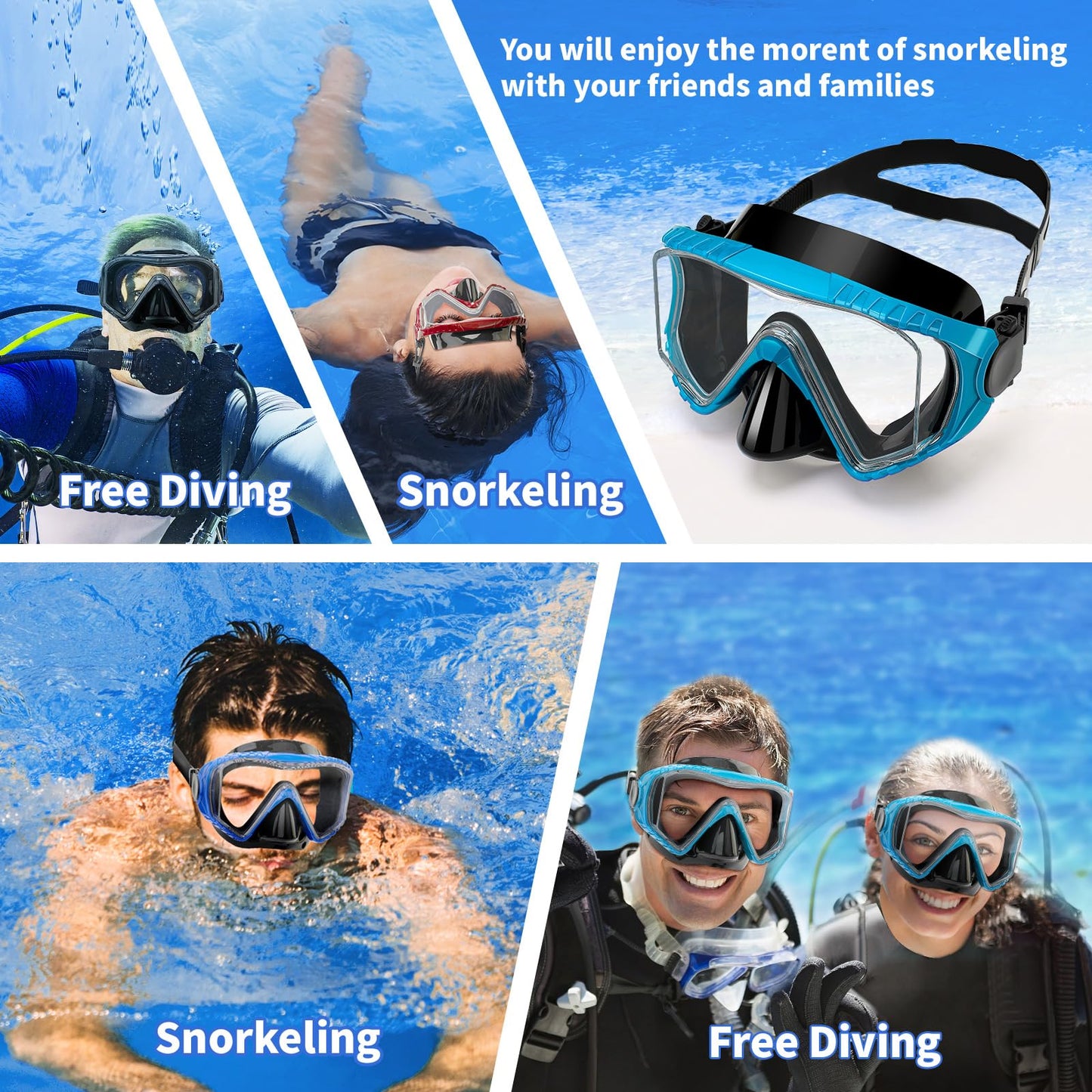 Máscara de buceo para adultos, cubierta nasal de silicona impermeable