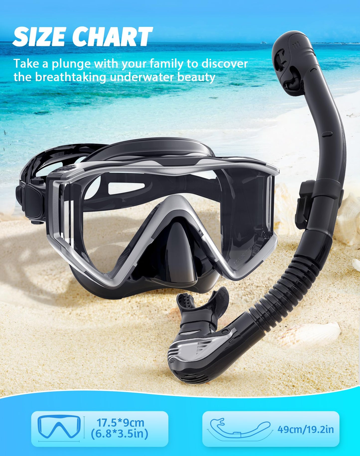 Set 3 Window Snorkel Mask Adult